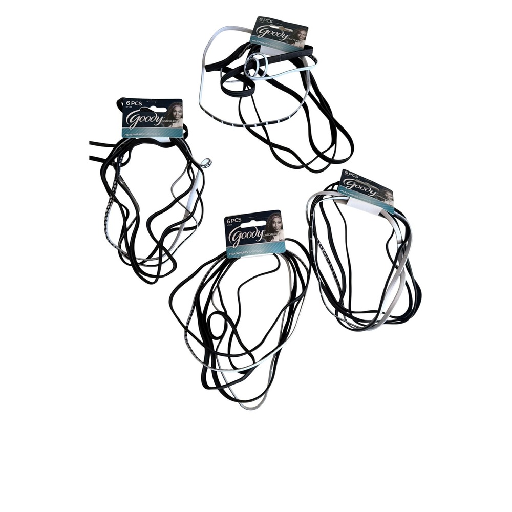 Goody 6 Piece Ouchless Headwraps Black White‎ Patterned Sport Yoga Travel